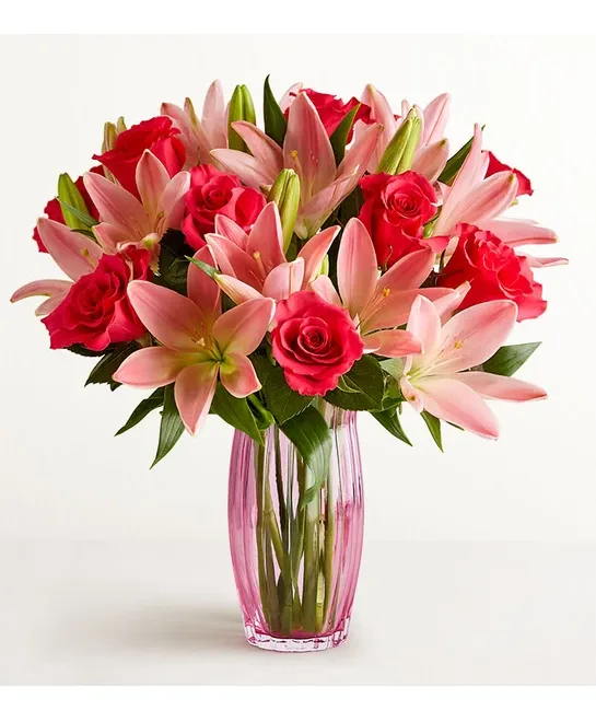 Magnificent Pink Rose & Lily Vase Arrangement Magnificent Pink Rose & Lily Vase Arrangement