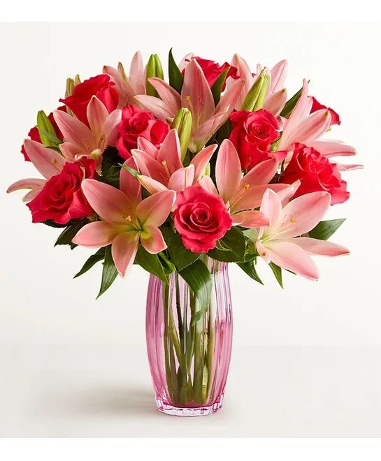 Magnificent Pink Rose & Lily Vase Arrangement