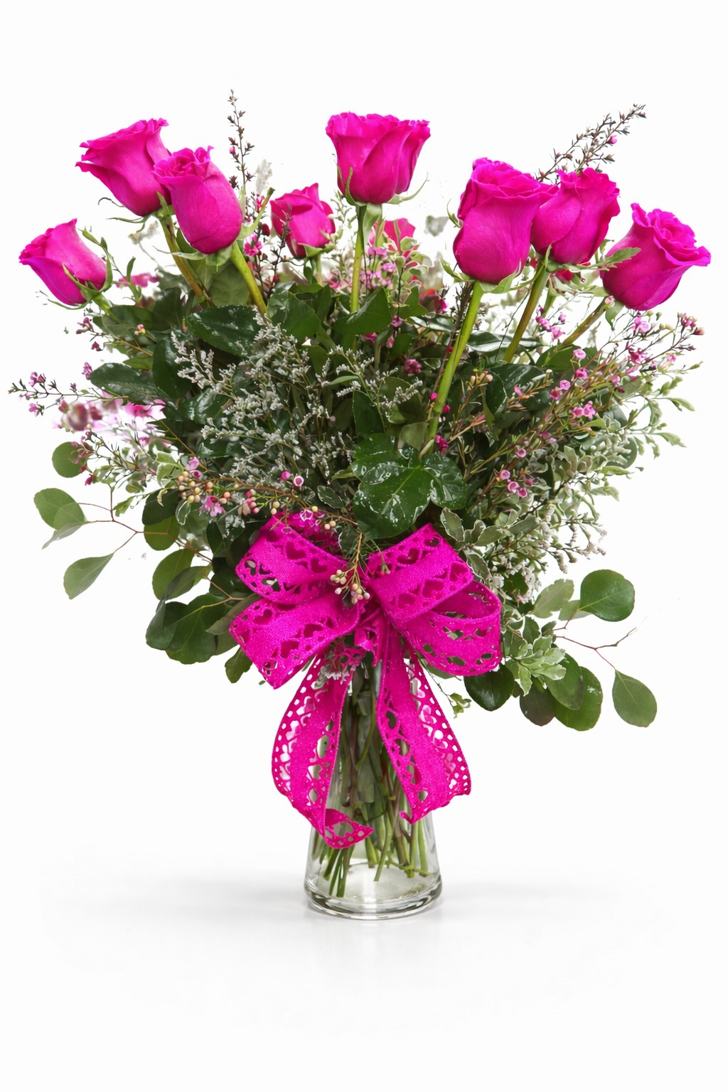 Twelve Hot Pink Roses