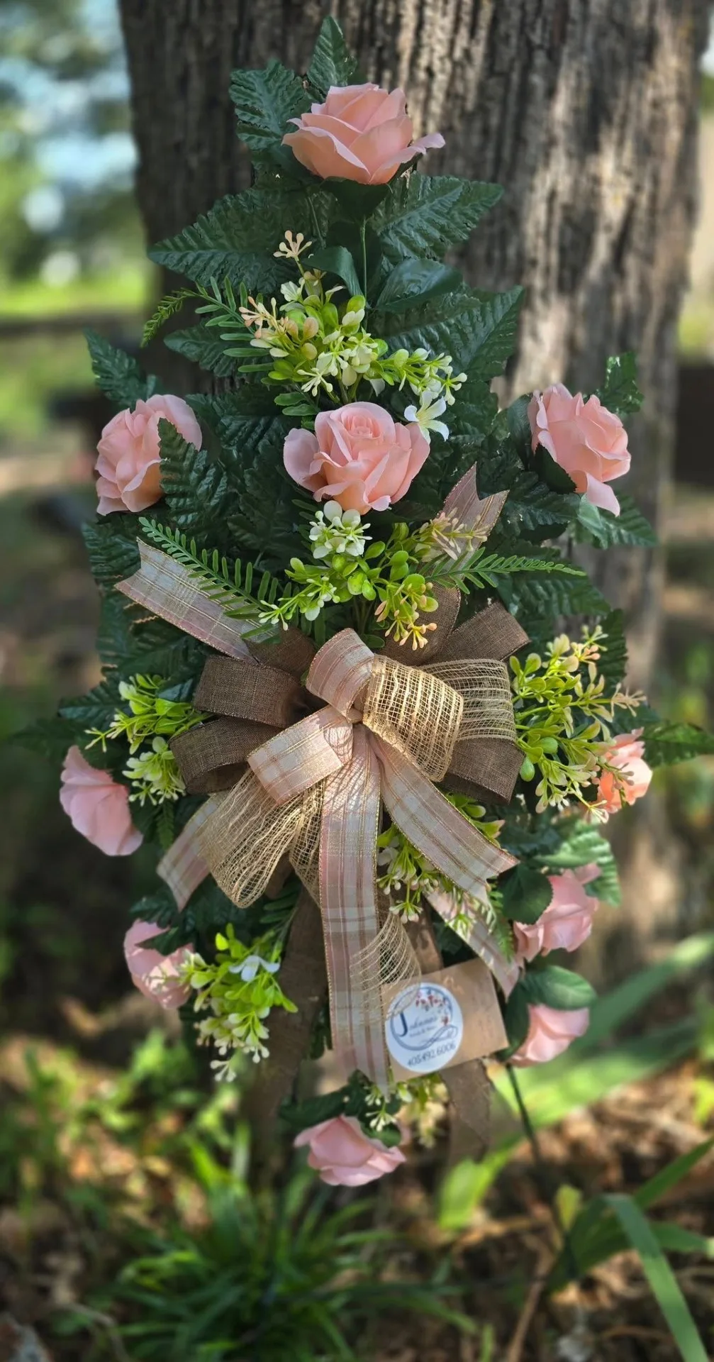 Silk Peach Spray on easel Silk Arrangement Silk Peach Spray on easel Silk Arrangement