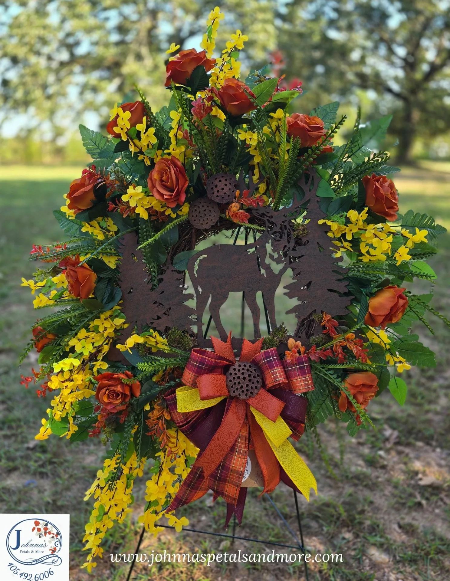 'Deer Themed' Grapevine Wreath Funeral Floral Silk Arrangement 'Deer Themed' Grapevine Wreath Funeral Floral Silk Arrangement