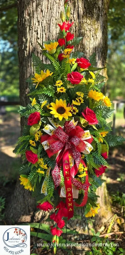 Silk Sunflower & Bandana Spray on easel Silk Arrangement Silk Sunflower & Bandana Spray on easel Silk Arrangement