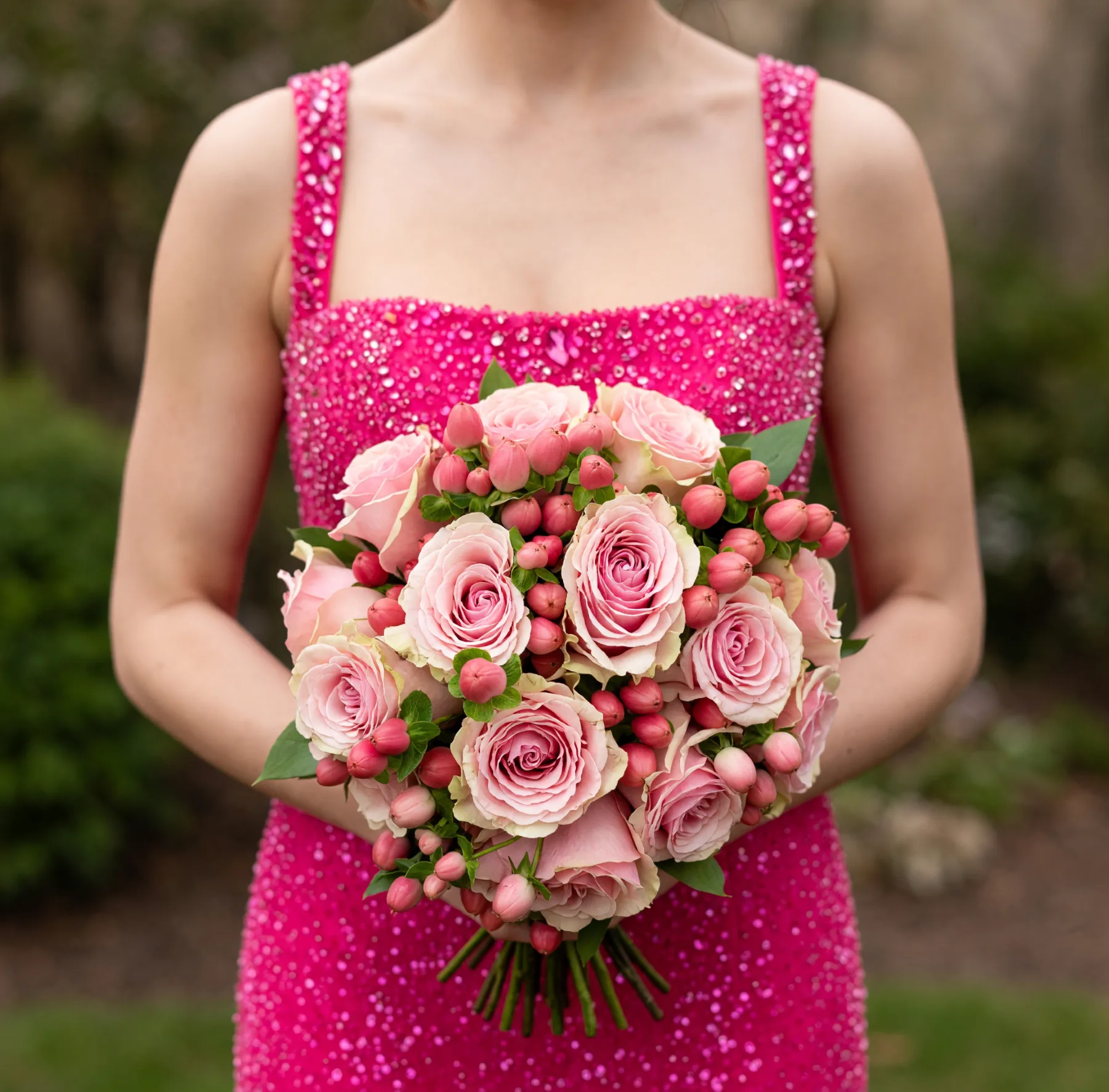 Homecoming Mini Bouquet Pink Roses and Berries Homecoming Mini Bouquet Pink Roses and Berries